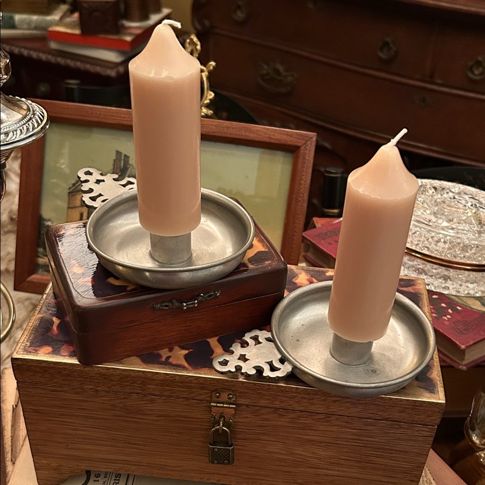 Vintage Pewter Porringer Candle Holders